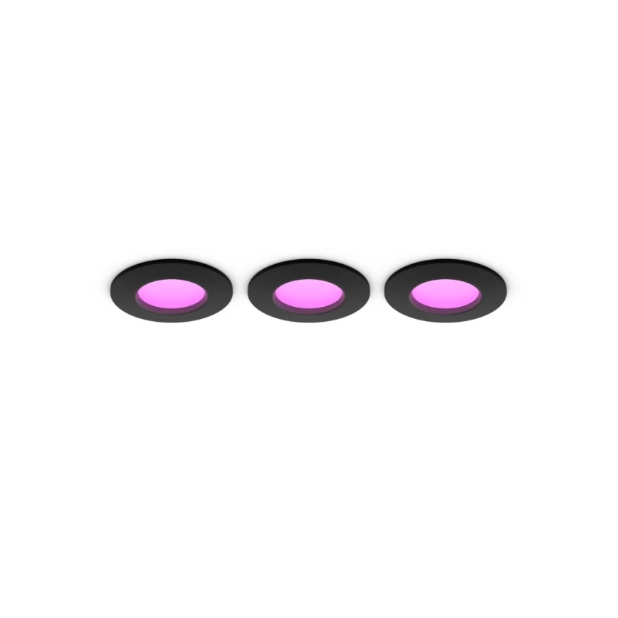 Philips - Set van 3 dimbare RGBW-LED inbouwspots voor badkamer Hue SLIM LED/8,3W/230V 1000-20000K zwart P44