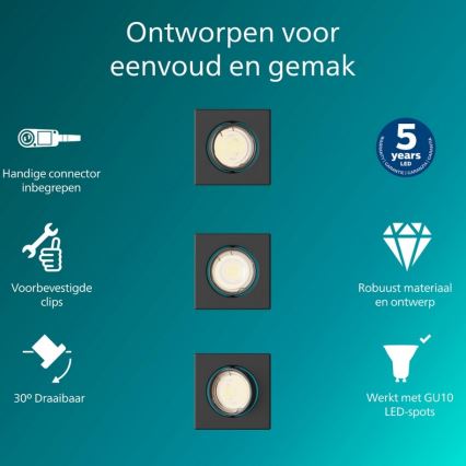 Philips - Set van 3 inbouwspots PERIDOT 1x GU10/7W/230V zwart
