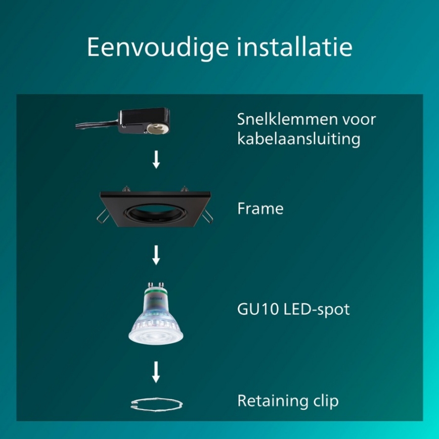 Philips - Set van 3 inbouwspots PERIDOT 1x GU10/7W/230V zwart
