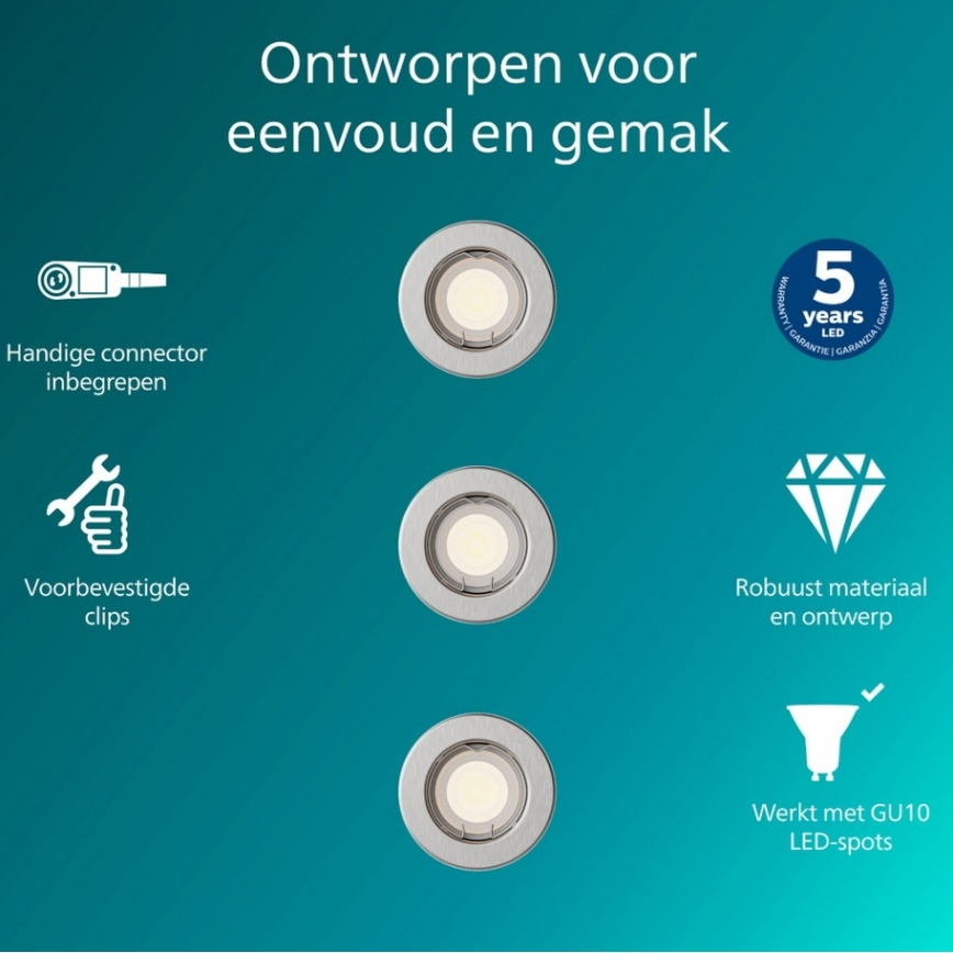 Philips - Set van 3 inbouwspots PERIDOT 1xGU10/7W/230V zilver