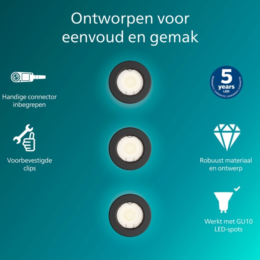Philips - Set van 3 inbouwspots PERIDOT 1xGU10/7W/230V zwart
