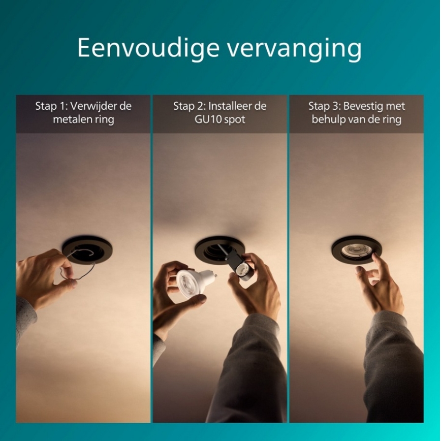 Philips - Set van 3 inbouwspots PERIDOT 1xGU10/7W/230V zwart