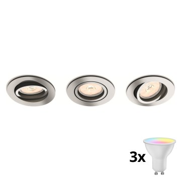 Philips - Set van 3 LED RGBW dimbare inbouwspots 1xGU10/4,8W/230V glanzend chroom + afstandsbediening