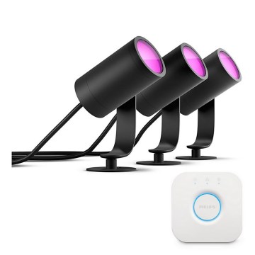 Philips - Set van 3x dimbare RGB LED-spots Hue LILY LED/8W/230V 2200-6500K IP65 + Hue bridge