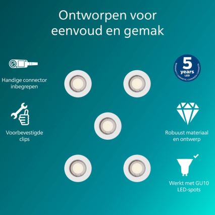 Philips - SET van 5 inbouwspots PERIDOT 1xGU10/7W/230V wit