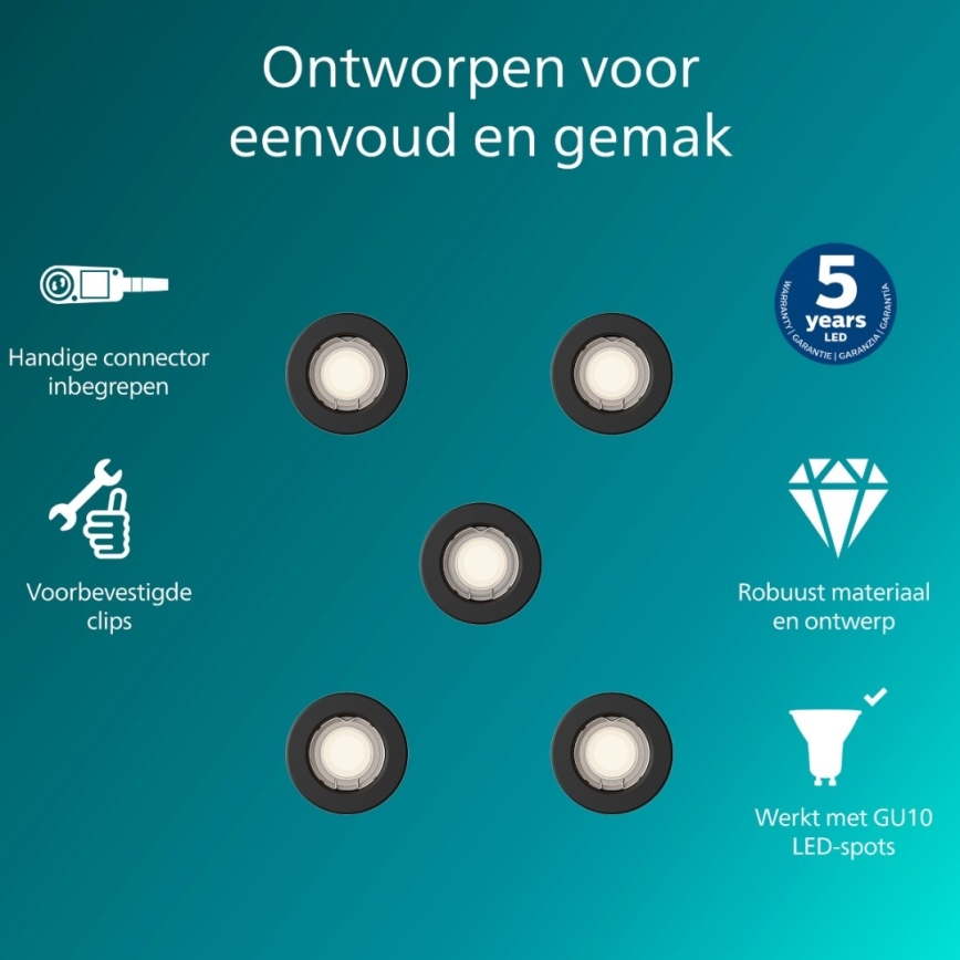 Philips - set van 5 inbouwspots PERIDOT 1xGU10/7W/230V zwart