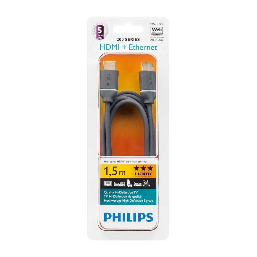 Philips SWV4432S/10 - HDMI kabel met Ethernet, HDMI 1.4 A connector 1,5m grijs