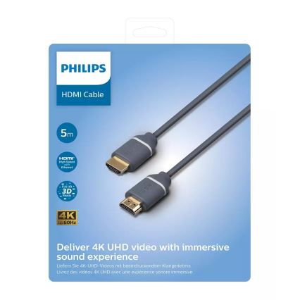 Philips SWV5650G/00 - HDMI kabel met Ethernet, HDMI 2.0 A connector 5m grijs