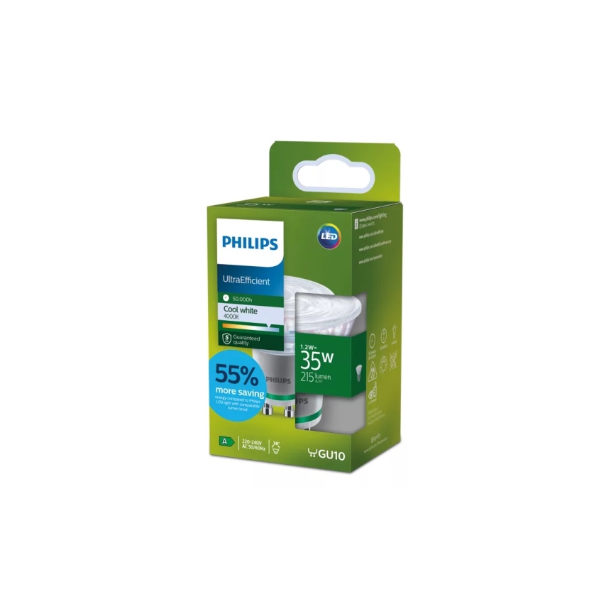 Philips ULTRAEFFICIENT PAR16 LED-spot GU10, 1,2 W, 230 V, 4000 K