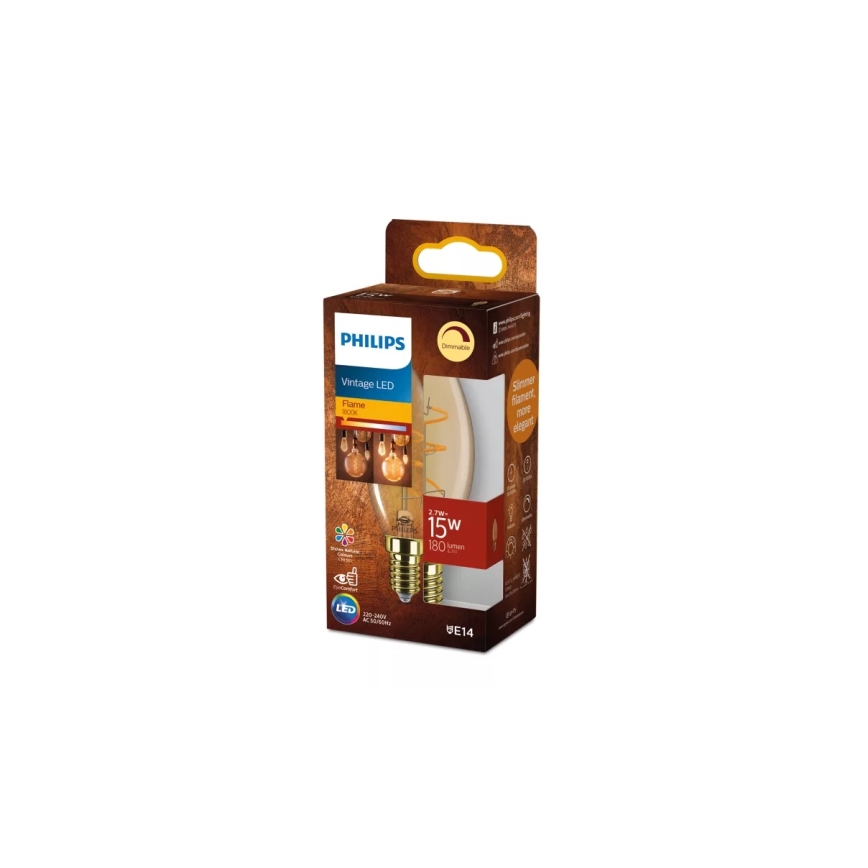 Philips VINTAGE B35 dimbare LED-lamp, E14, 2,7 W, 230 V, 1800 K, CRI 90