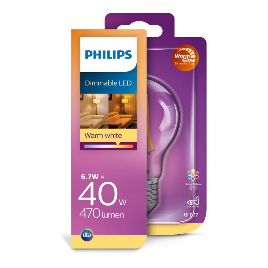 Philips Vintage - Dimbare LED lamp E27/6,7W/230V 2200K-2700K CRI 90