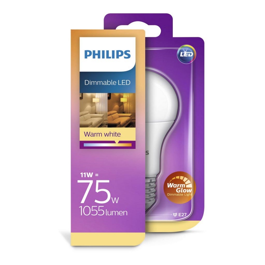 Philips Warm Glow  - LED Dimbare Lamp E27 / 11W / 230V 2200K – 2700K