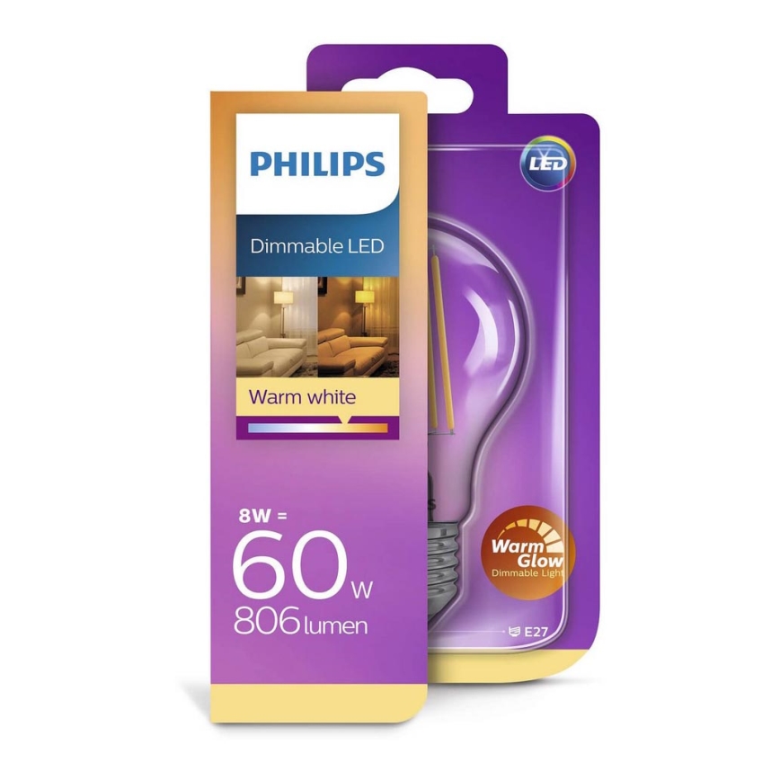 Philips Warm Glow  - LED Dimbare lamp E27 / 8W / 230V 2200K-2700K