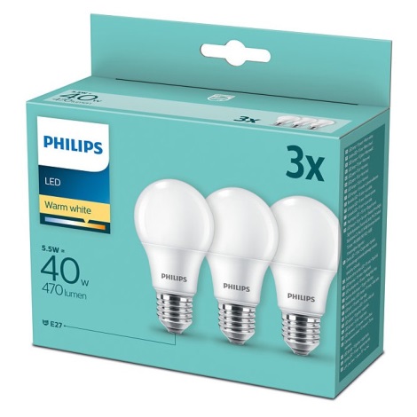 Renovatie knal bevolking Philips Warm Witte LED Lampen 3stuks E27 / 5,5W / 230V 2700K | Lampenmanie