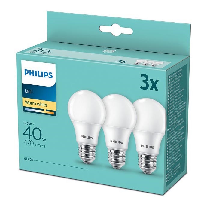 Renovatie knal bevolking Philips Warm Witte LED Lampen 3stuks E27 / 5,5W / 230V 2700K | Lampenmanie