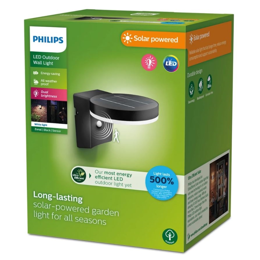 Philips - LED Solar Wandlamp met bewegings- en schemersensor ZONAL LED/1,3W/3,7V 2500 mAh IP44