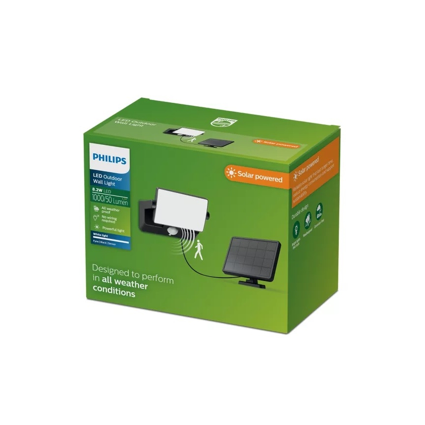 Philips - FYNS LED-zonne-wandlamp met geïntegreerde sensor LED/8,2W/3,7V 2600 mAh 3000K IP44 zwart