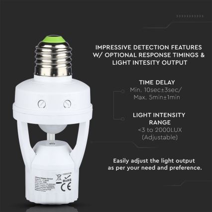 PIR-sensor voor E27-lamp wit
