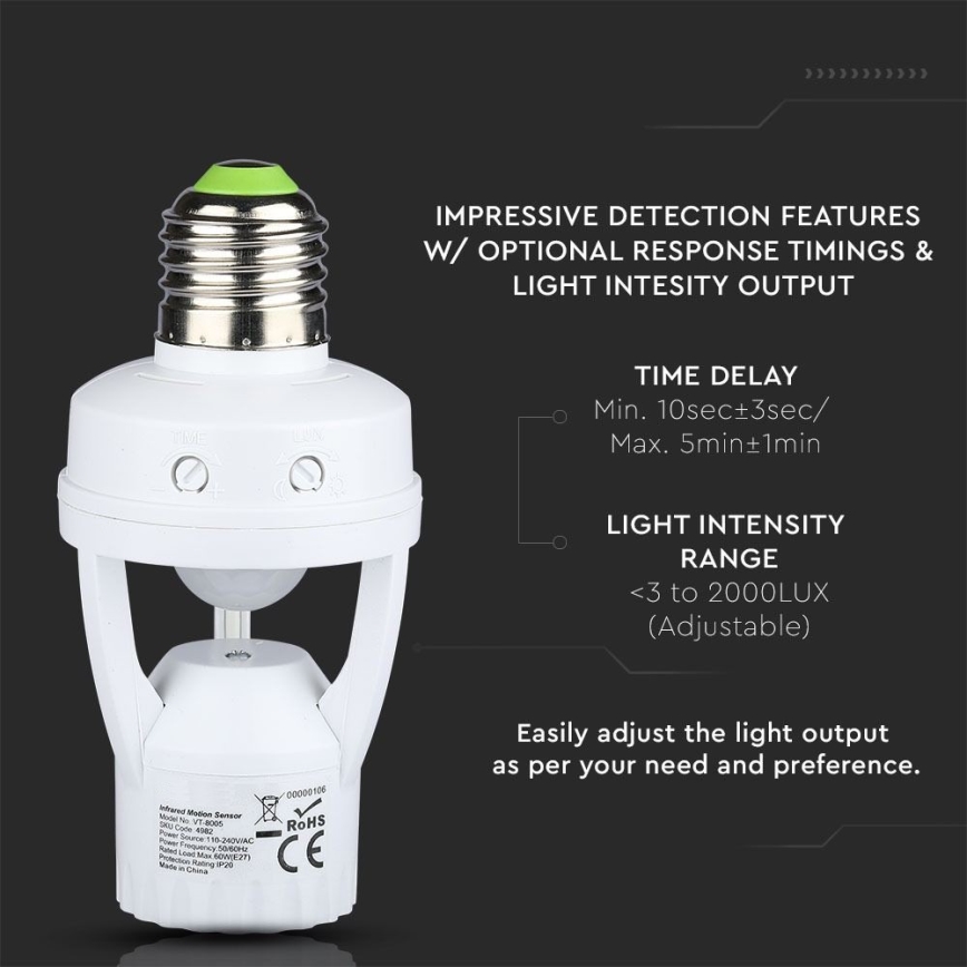 PIR-sensor voor E27-lamp wit