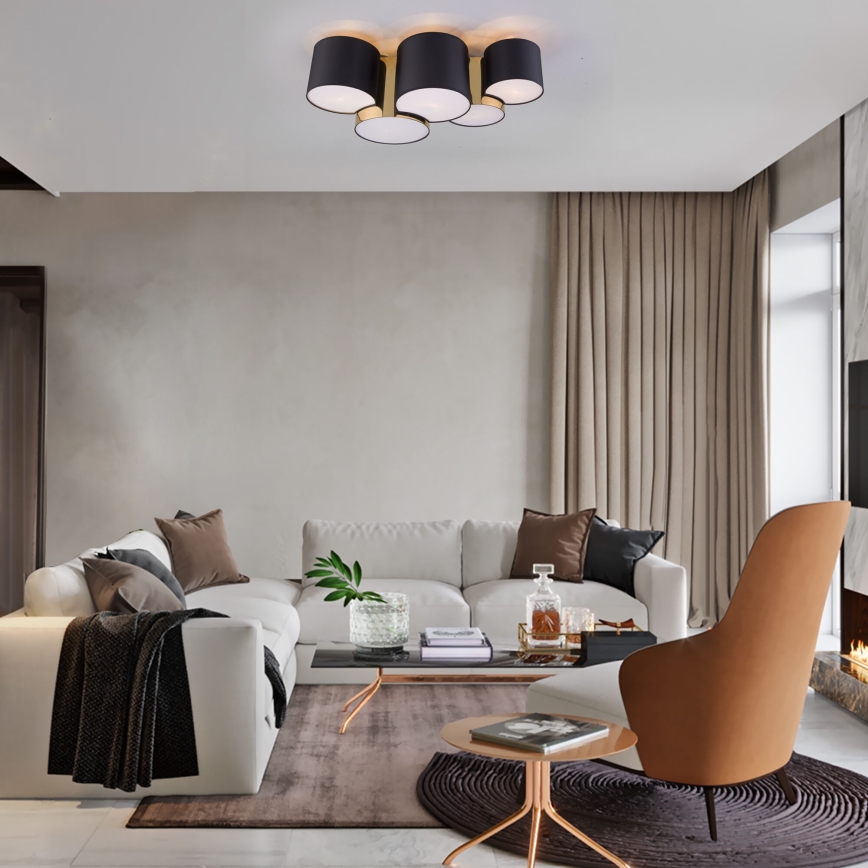 Plafond Lamp MONA 5xE27/15W/230V zwart/goud