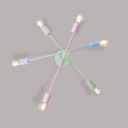 Plafondkroonluchter CAMBRIDGE 6xE27/15W/230V groen/blauw/roze