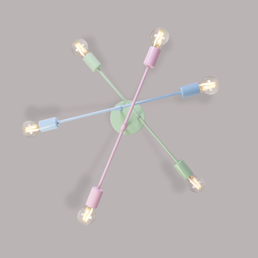 Plafondkroonluchter CAMBRIDGE 6xE27/15W/230V groen/blauw/roze