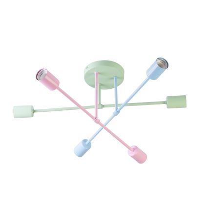 Plafondkroonluchter CAMBRIDGE 6xE27/15W/230V groen/blauw/roze