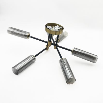 Plafondkroonluchter TESSA 6xG9/5W/230V messing/rookzwart