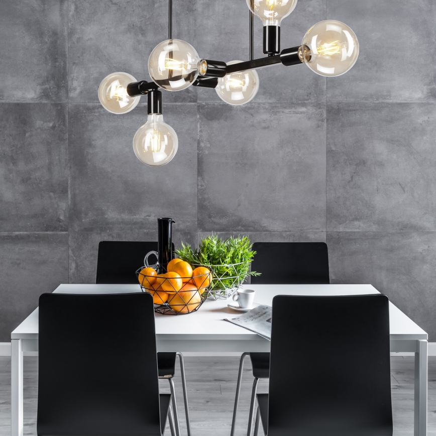 Hanglamp aan staaf ASTRID 6xE27/60W/230V zwart