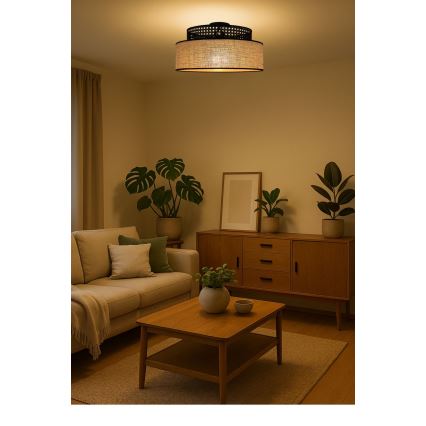 Plafondlamp BOHO 1xE27/60W/230V diameter 40 cm zwart/rotan