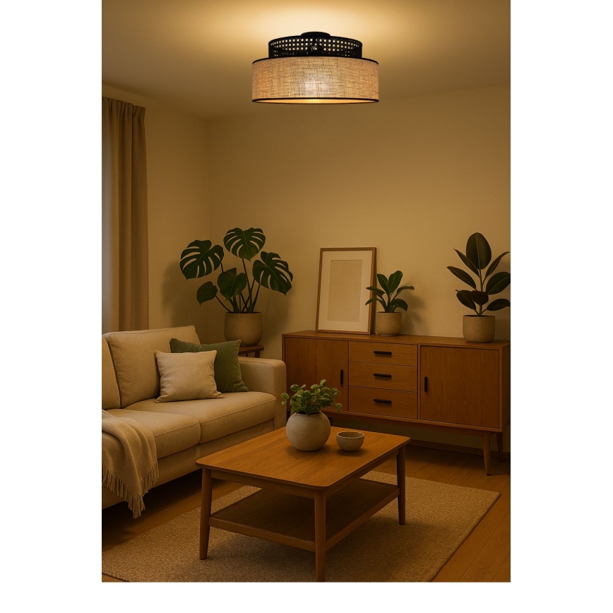 Plafondlamp BOHO 1xE27/60W/230V diameter 40 cm zwart/rotan