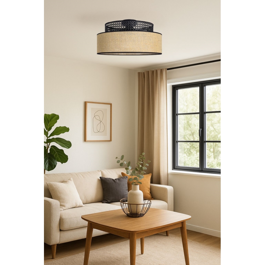 Plafondlamp BOHO 1xE27/60W/230V diameter 40 cm zwart/rotan