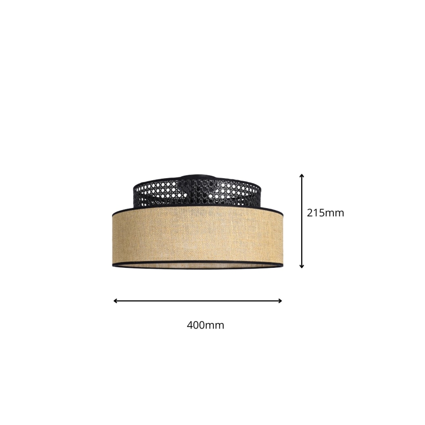 Plafondlamp BOHO 1xE27/60W/230V diameter 40 cm zwart/rotan