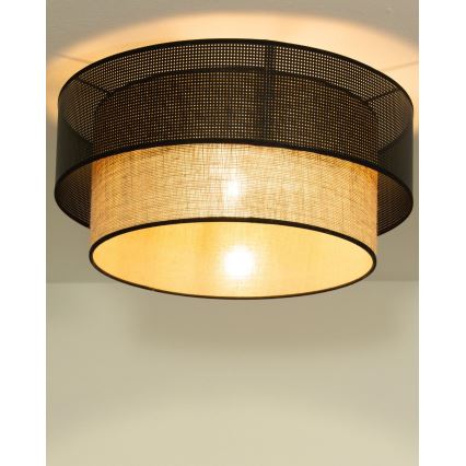 Plafondlamp BORHO 1xE27/60W/230V Ø 50 cm zwart/jute