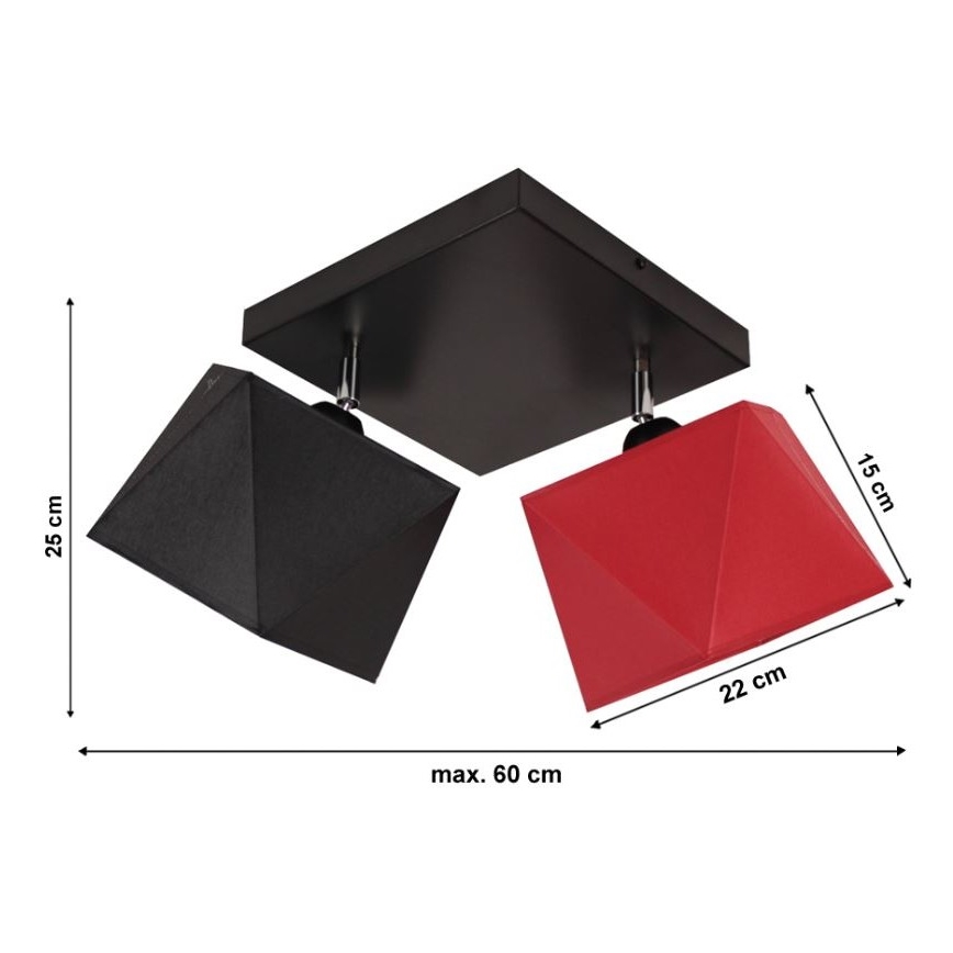Plafondlamp DIAMENT 2xE27/60W/230V zwart rood