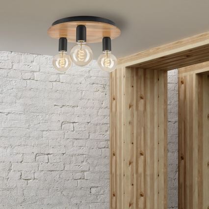 Plafondlamp DUSTY 3xE27/15W/230V diameter 34 cm eiken/zwart