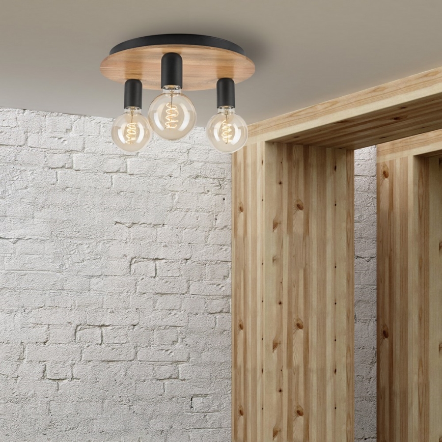Plafondlamp DUSTY 3xE27/15W/230V diameter 34 cm eiken/zwart