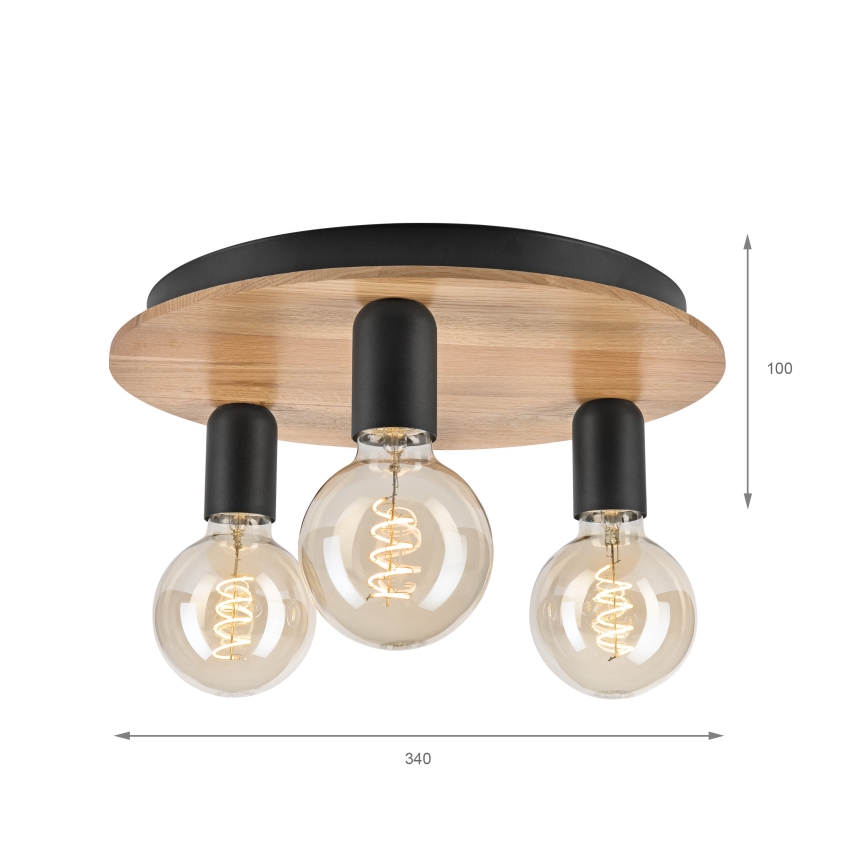 Plafondlamp DUSTY 3xE27/15W/230V diameter 34 cm eiken/zwart