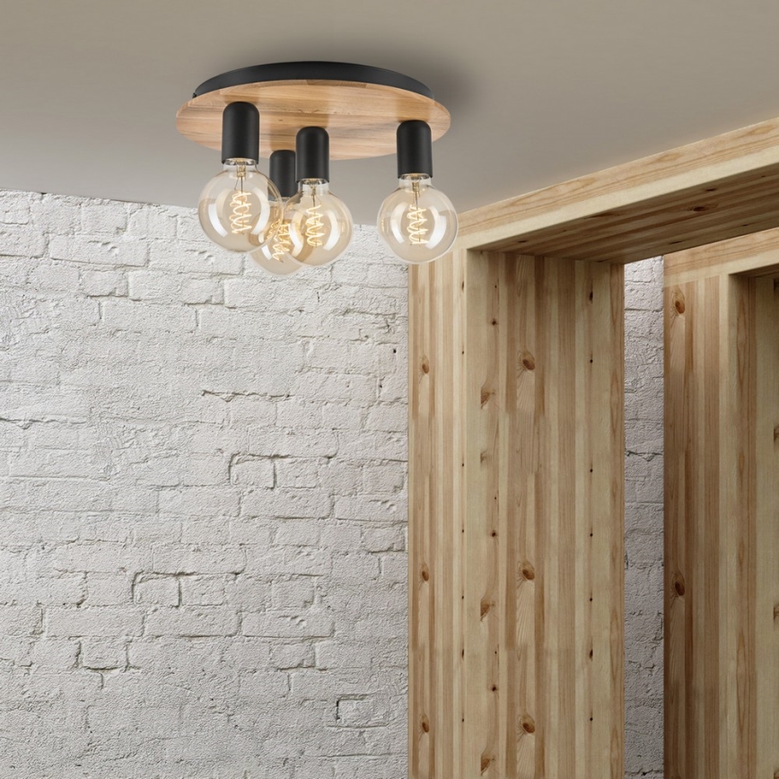 Plafondlamp DUSTY 4xE27/15W/230V diameter 34 cm eiken/zwart