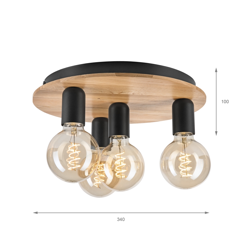 Plafondlamp DUSTY 4xE27/15W/230V diameter 34 cm eiken/zwart