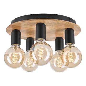 Plafondlamp DUSTY 5xE27/15W/230V diameter 34 cm eiken/zwart