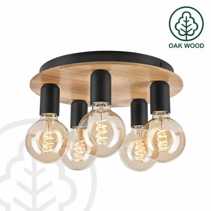 Plafondlamp DUSTY 5xE27/15W/230V diameter 34 cm eiken/zwart