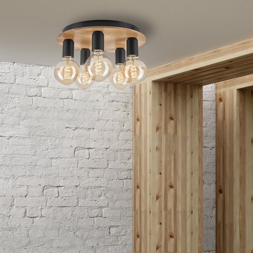 Plafondlamp DUSTY 5xE27/15W/230V diameter 34 cm eiken/zwart