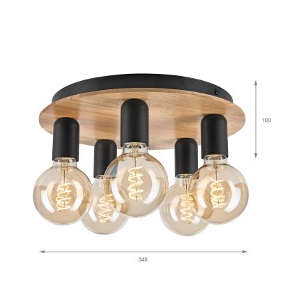 Plafondlamp DUSTY 5xE27/15W/230V diameter 34 cm eiken/zwart