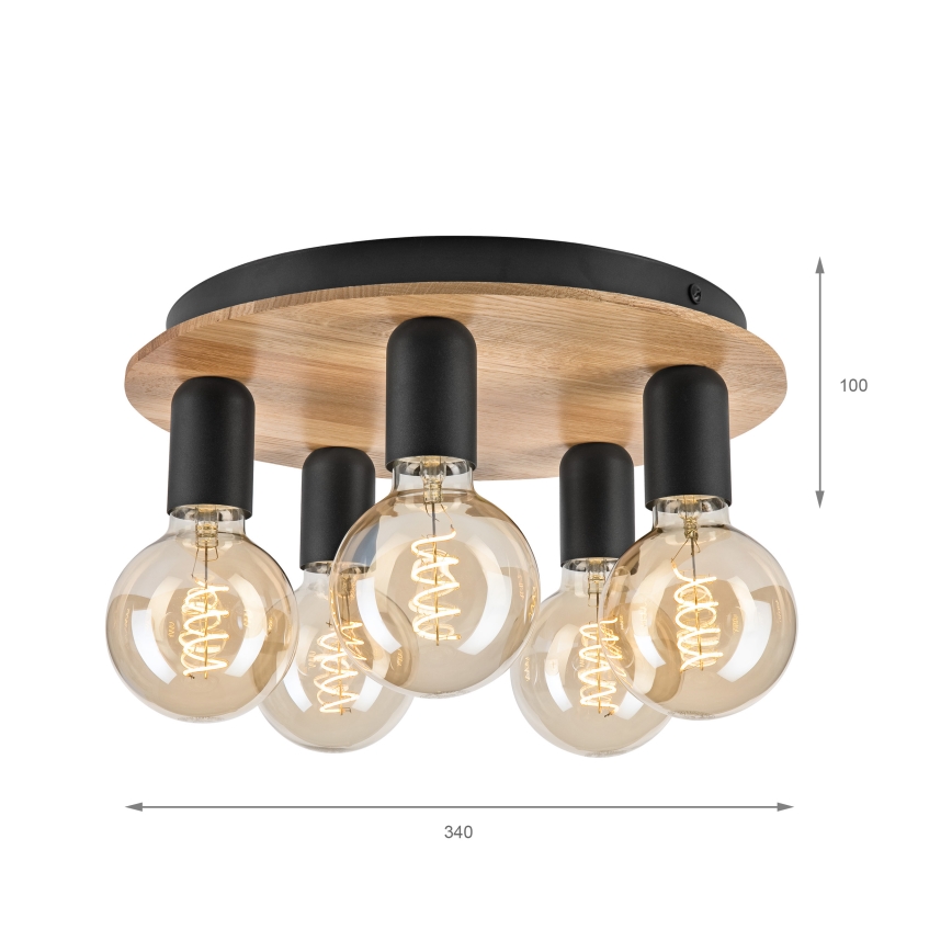 Plafondlamp DUSTY 5xE27/15W/230V diameter 34 cm eiken/zwart