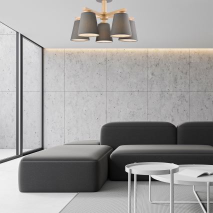 Opbouwlamp ELLIE 5xE27/60W/230V grijs/beuk