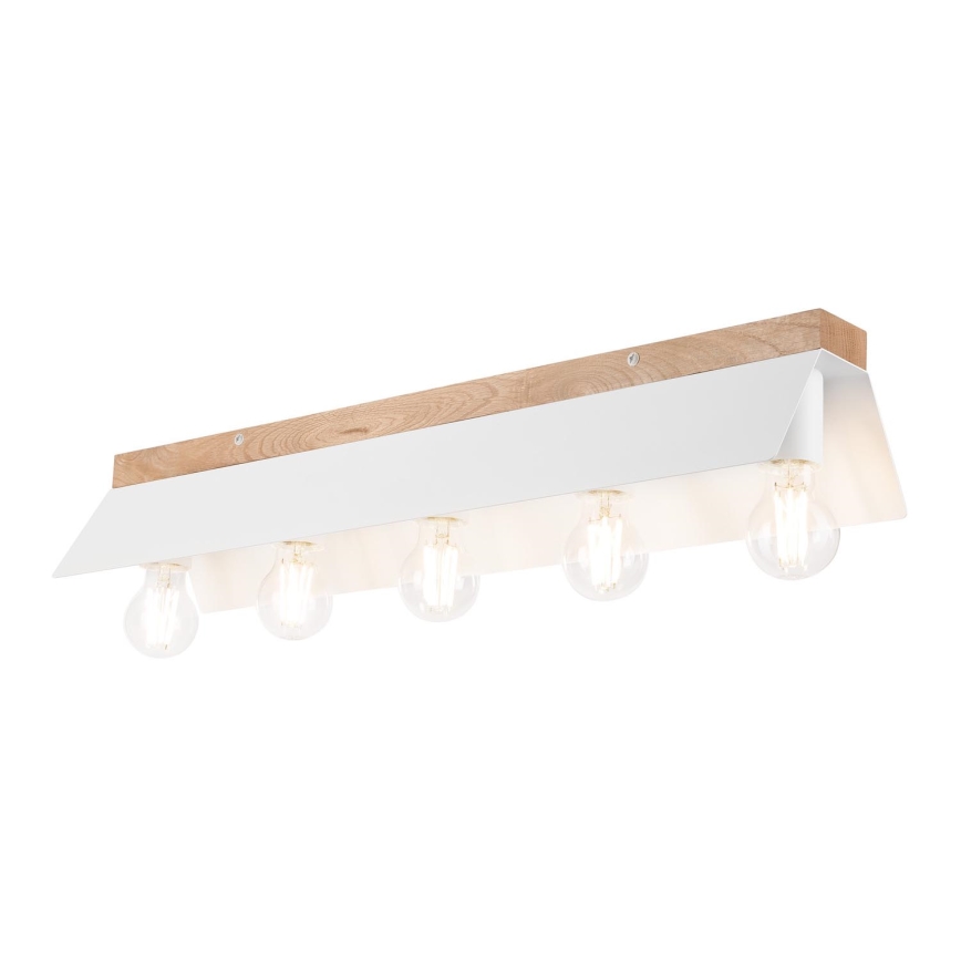 Plafondlamp ESME 5xE27/15W/230V wit/eiken