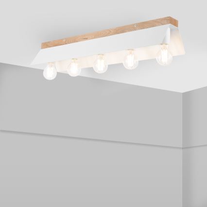 Plafondlamp ESME 5xE27/15W/230V wit/eiken