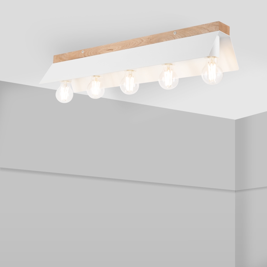 Plafondlamp ESME 5xE27/15W/230V wit/eiken
