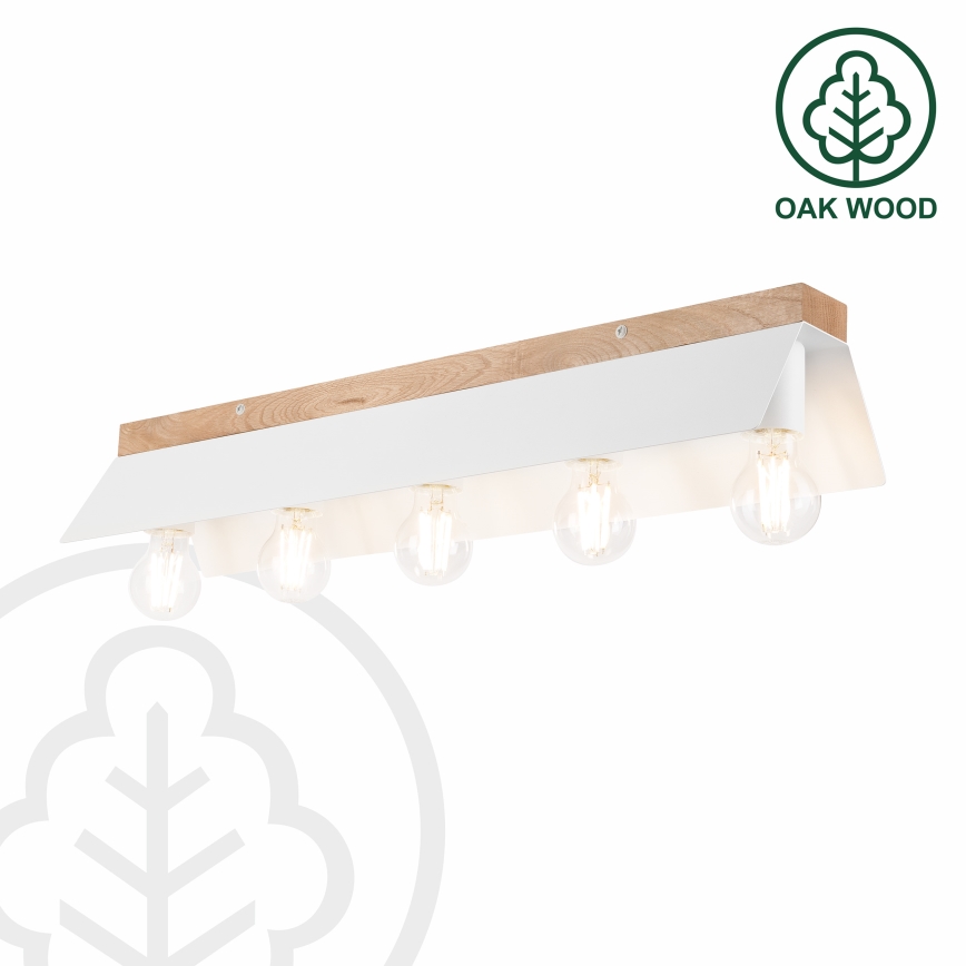 Plafondlamp ESME 5xE27/15W/230V wit/eiken